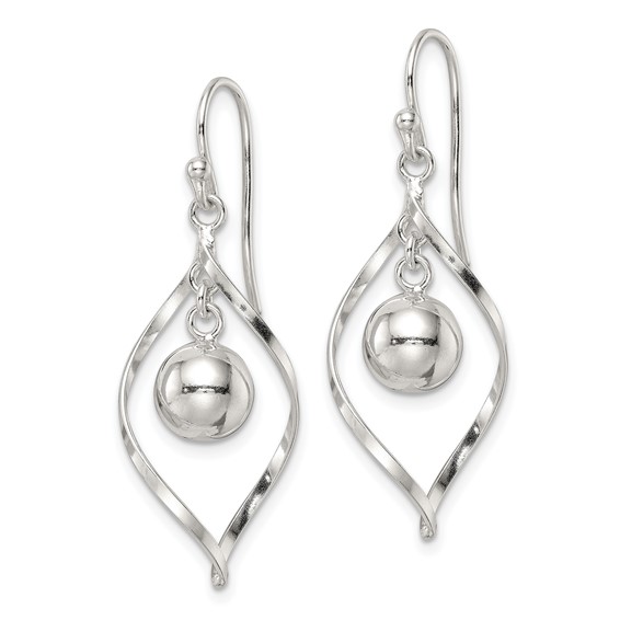 Sterling Silver Polished Twisted and Ball Dangle Earrings