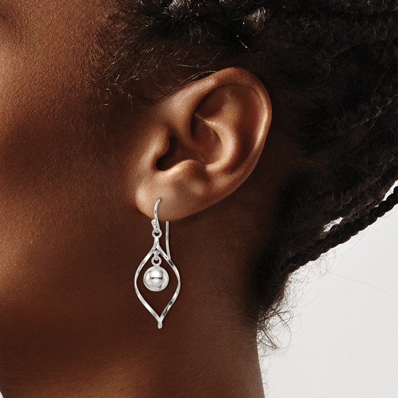 Sterling Silver Polished Twisted and Ball Dangle Earrings