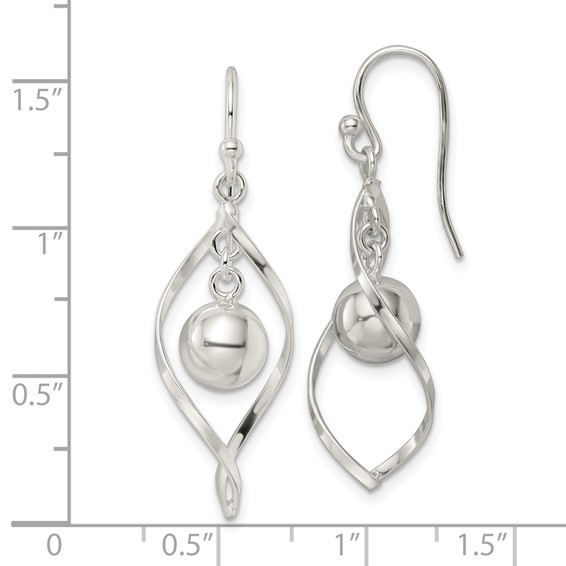 Sterling Silver Polished Twisted and Ball Dangle Earrings