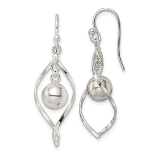 Sterling Silver Polished Twisted and Ball Dangle Earrings