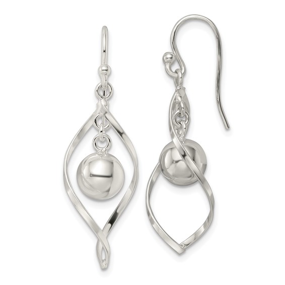 Sterling Silver Polished Twisted and Ball Dangle Earrings