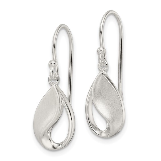 Sterling Silver Polished and Satin fancy Teardrop Dangle Earrings