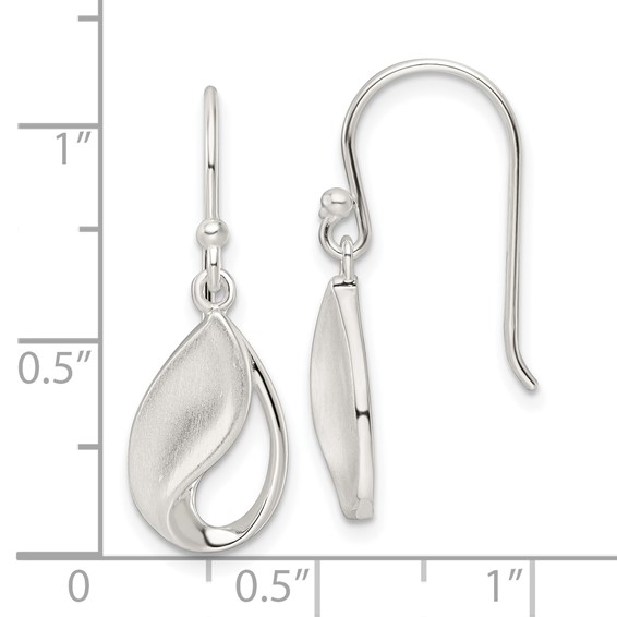 Sterling Silver Polished and Satin fancy Teardrop Dangle Earrings
