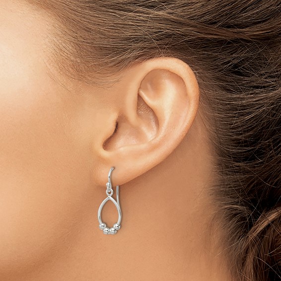 Sterling Silver Polished Beaded Teardrop Dangle Earrings