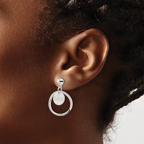 Sterling Silver Polished & Satin Circle Post Dangle Earrings
