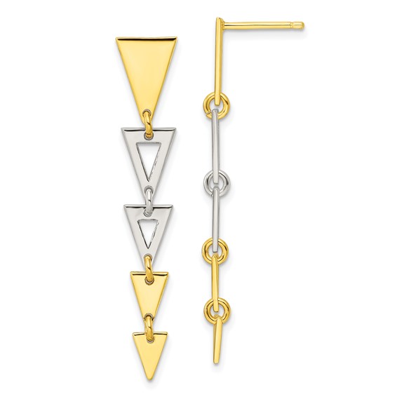 Sterling Silver & Gold-tone Fancy Triangles Post Dangle Earrings