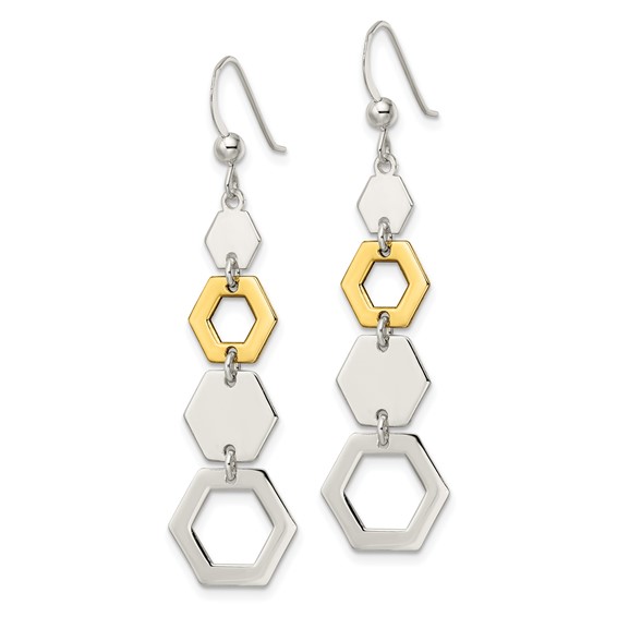 Sterling Silver & Gold-tone Polished Hexagon Dangle Earrings