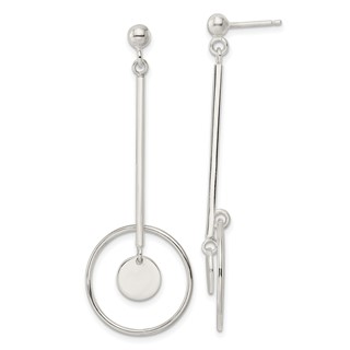 Sterling Silver Bar and Circle Dangle Post Earrings