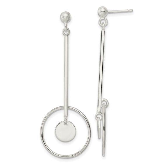 Sterling Silver Bar and Circle Dangle Post Earrings