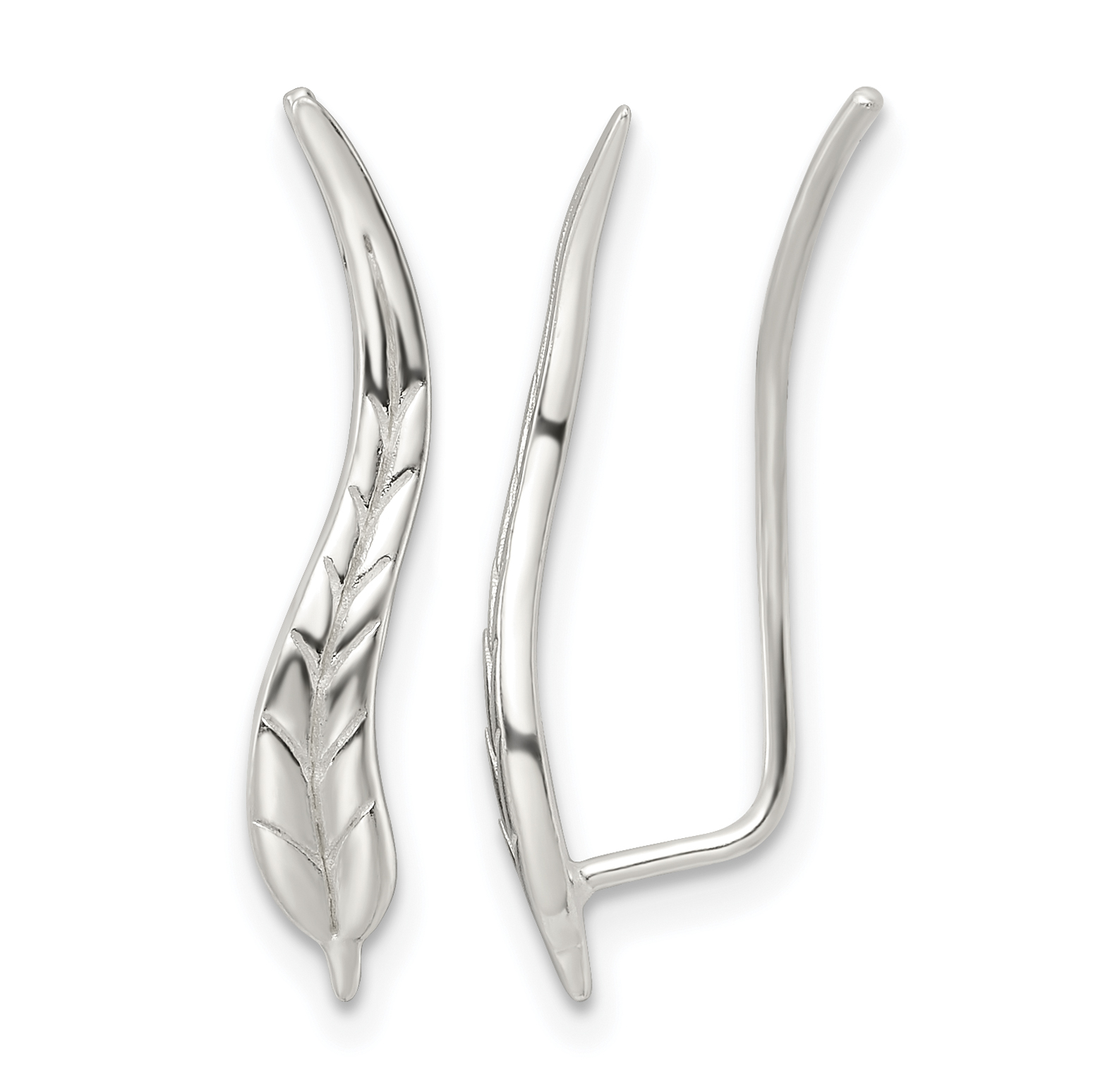 Sterling Silver Polished & Textured Wavy Leaf Dangle Earrings (QE16107)