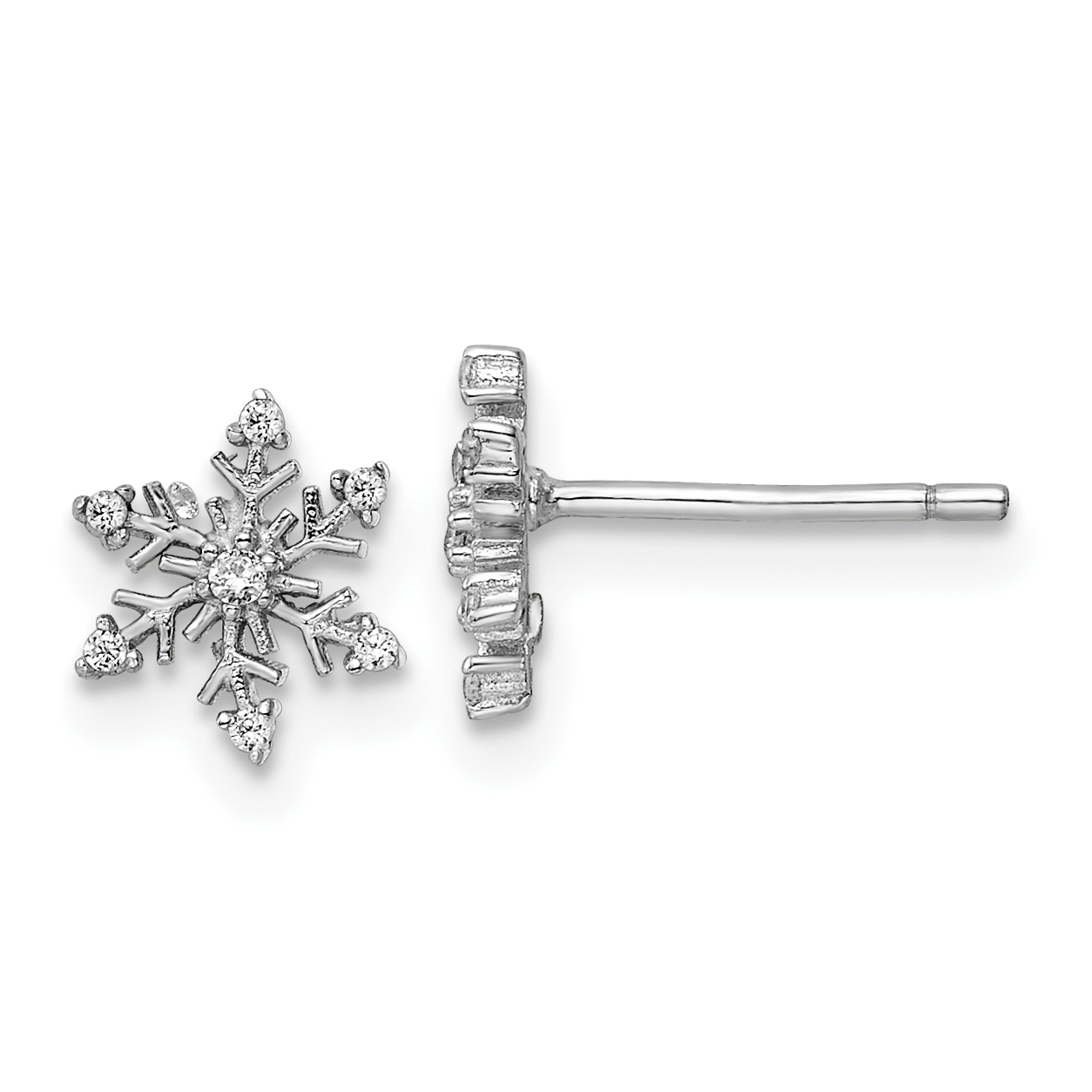 Sterling Silver Rhodium-plated Polished CZ Snowflake Post Earrings (QE16114)