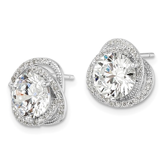 Sterling Silver Rhodium-plated Polished 12mm Round CZ Post Earrings