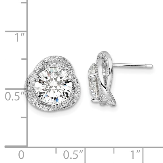 Sterling Silver Rhodium-plated Polished 12mm Round CZ Post Earrings
