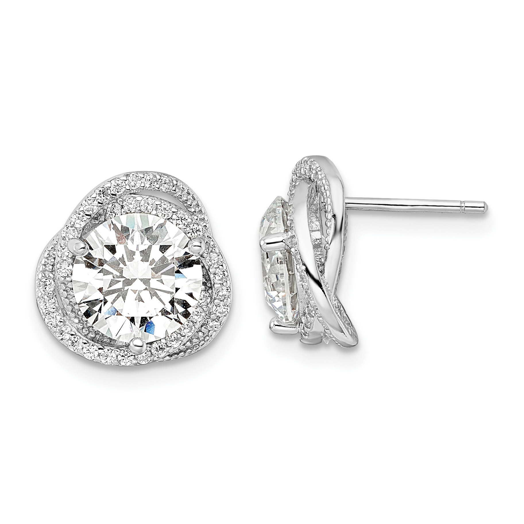 Sterling Silver Rhodium-plated Polished 12mm Round CZ Post Earrings (QE16115)