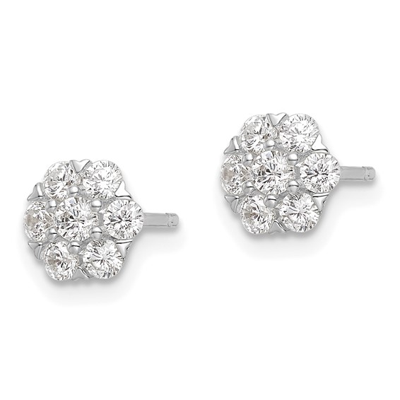 Sterling Silver Rhodium-plated Polished CZ Flower Post Earrings