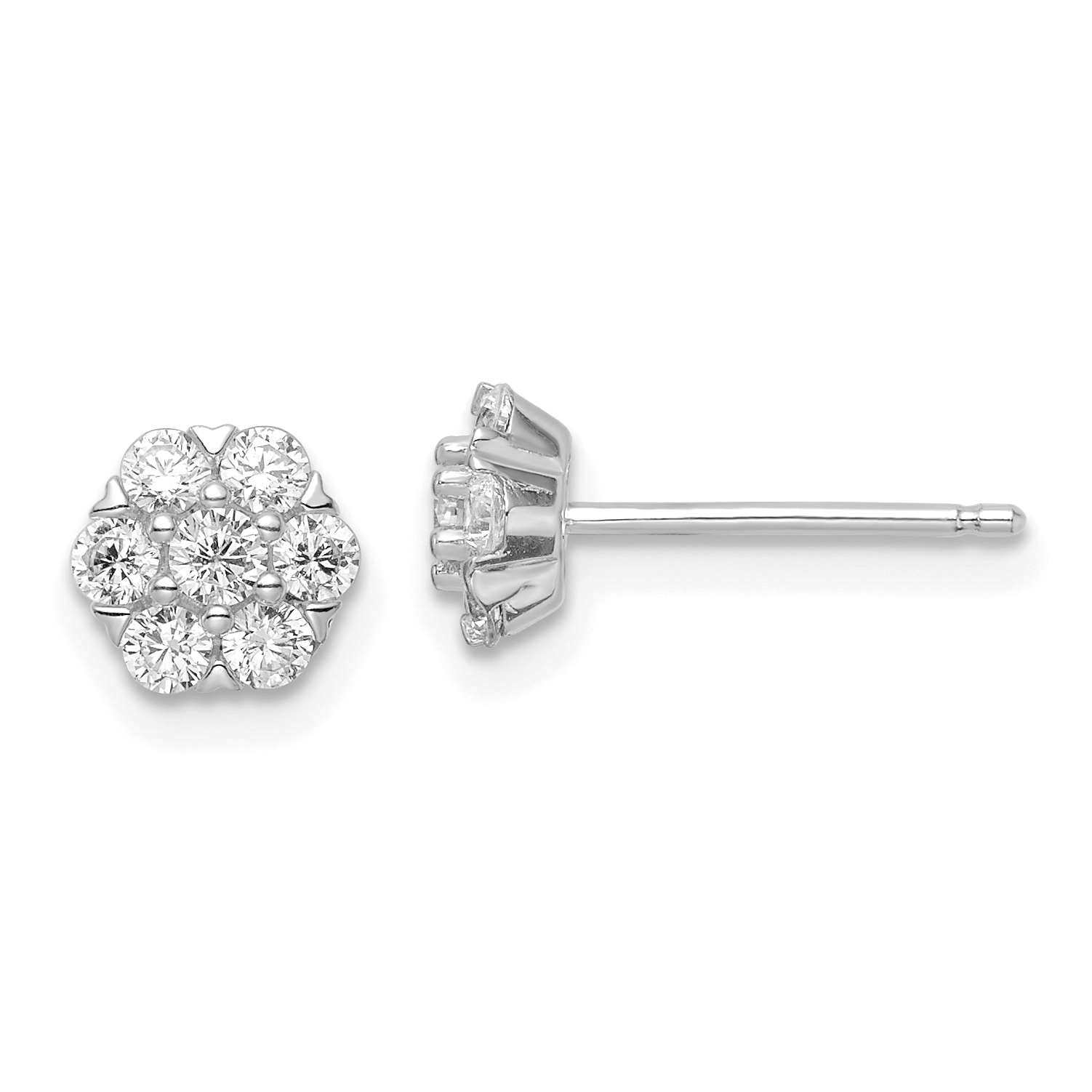 Sterling Silver Rhodium-plated Polished CZ Flower Post Earrings (QE16116)