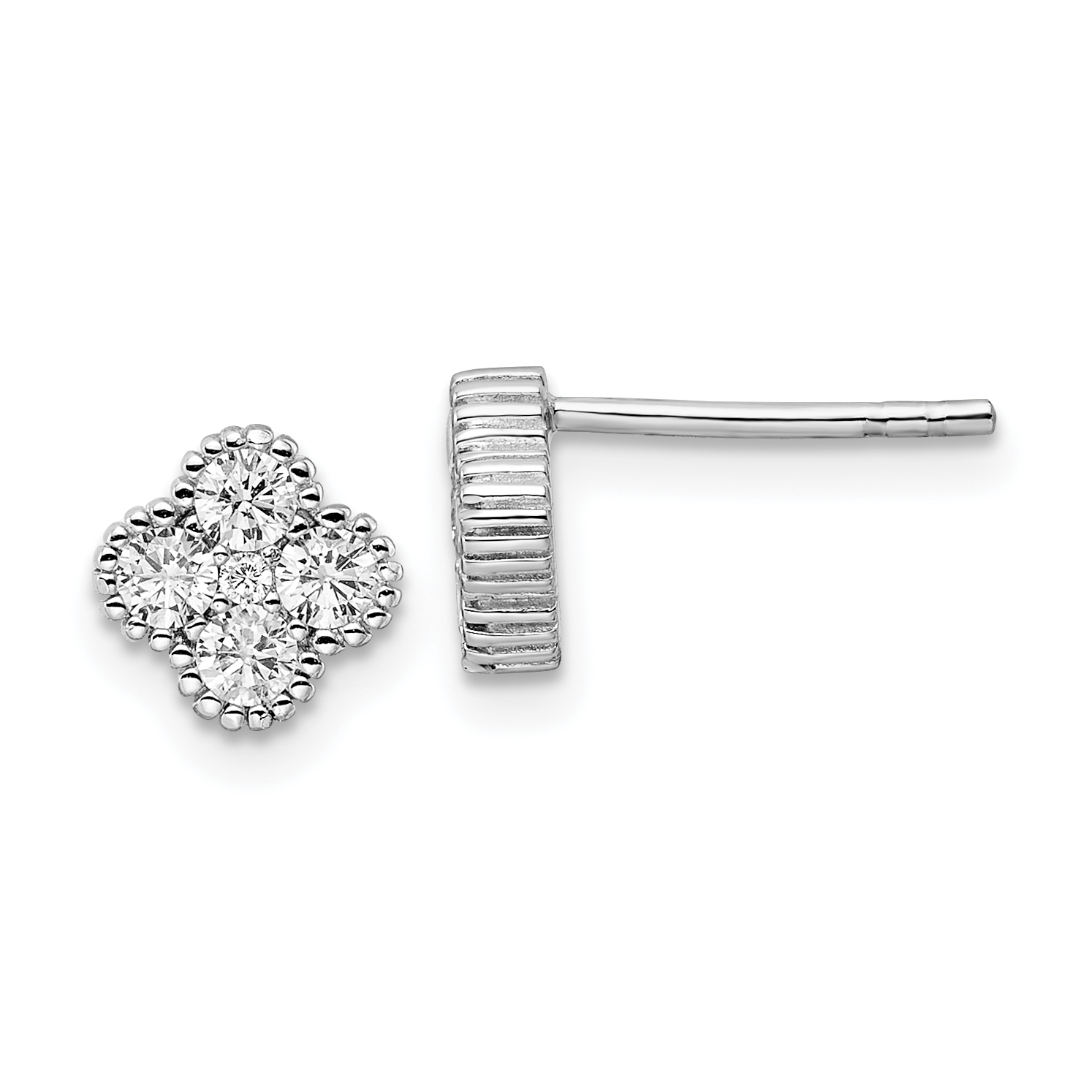 Sterling Silver Rhodium-plated Polished CZ Post Earrings (QE16120)