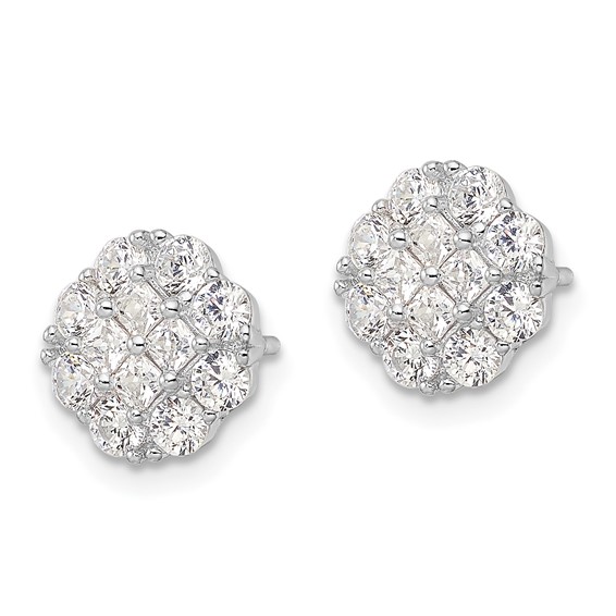 Sterling Silver Rhodium-plated Polished CZ Cluster Flower Post Earrings