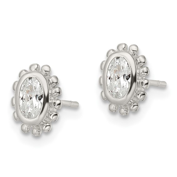 Beaded Edge CZ Post Earrings