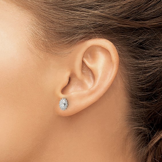 Beaded Edge CZ Post Earrings