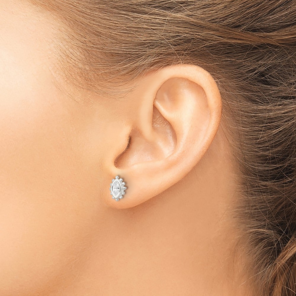 Sterling Silver Polished & Beaded Edge Marquise CZ Post Earrings (QE16126)