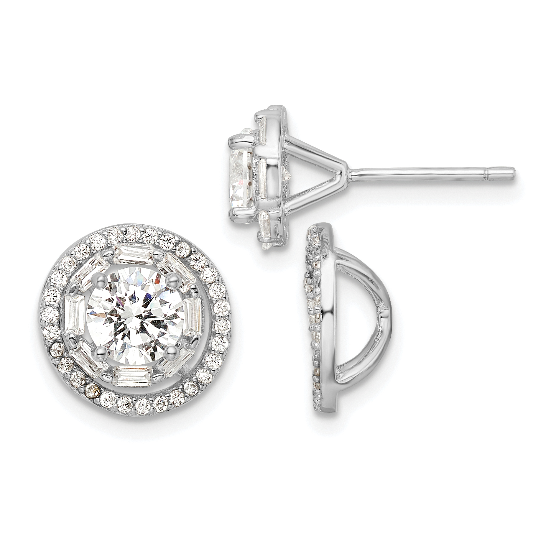 Sterling Silver Rhodium-plated Polished 6mm CZ Stud w/ Jackets Earrings (QE16127)