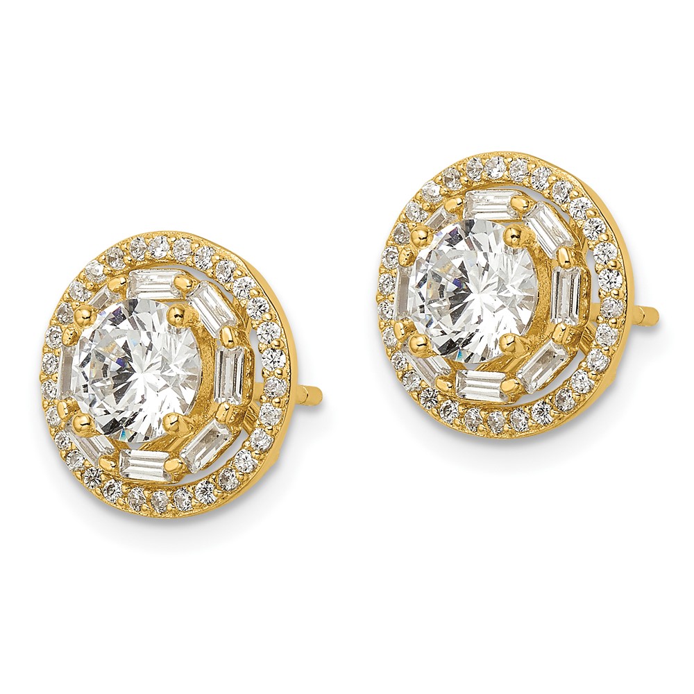 Sterling Silver Gold-tone Polished 6mm CZ Stud w/ Jackets Earrings (QE16128)