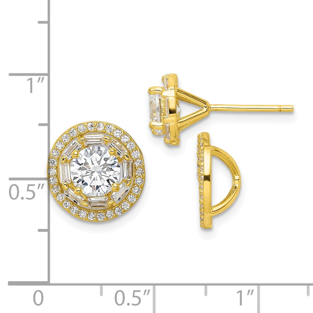 Sterling Silver Gold-tone Polished 6mm CZ Stud w/ Jackets Earrings (QE16128)