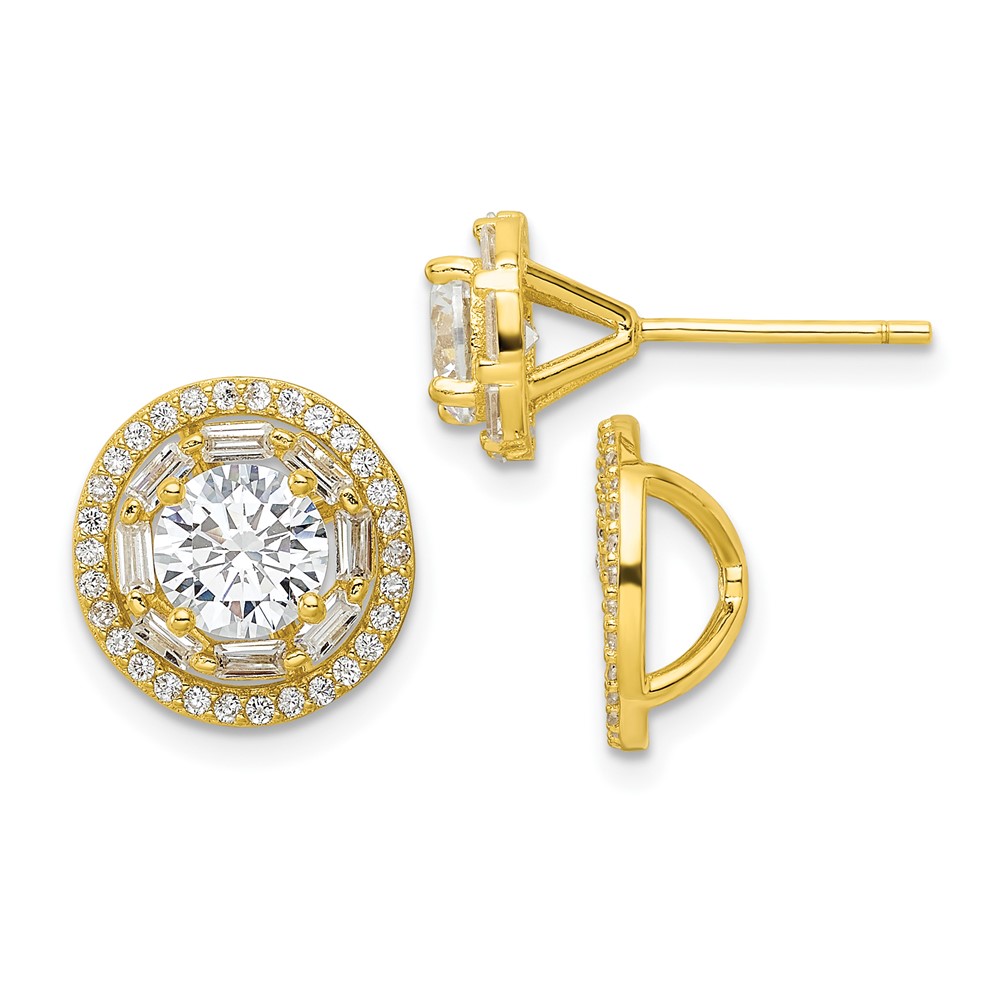 Sterling Silver Gold-tone Polished 6mm CZ Stud w/ Jackets Earrings (QE16128)