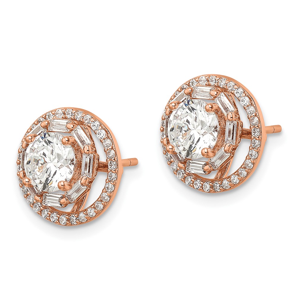 Sterling Silver Rose-tone Polished 6mm CZ Stud w/ Jackets Earrings (QE16129)