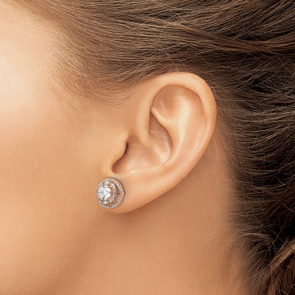 Sterling Silver Rose-tone Polished 6mm CZ Stud w/ Jackets Earrings (QE16129)