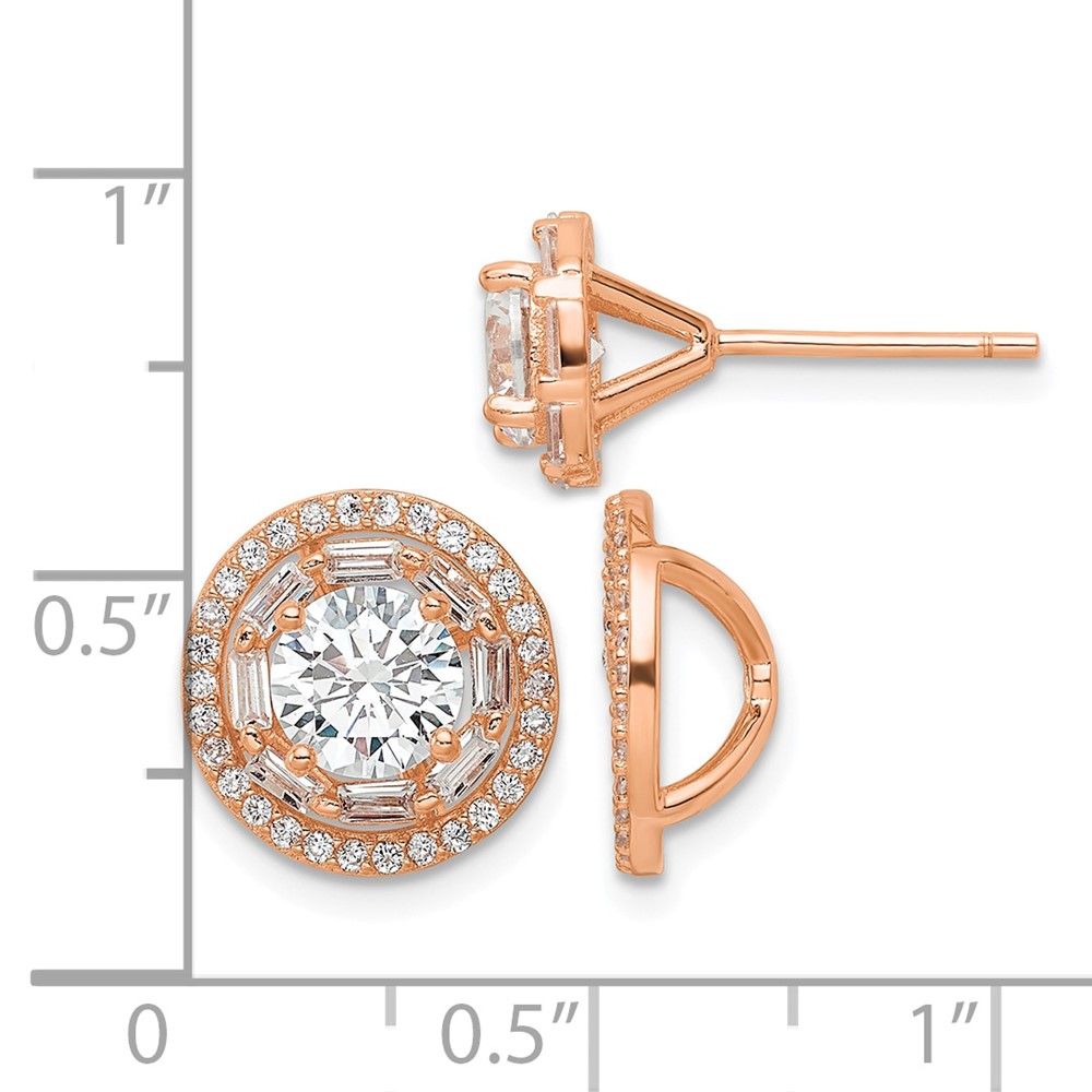 Sterling Silver Rose-tone Polished 6mm CZ Stud w/ Jackets Earrings (QE16129)