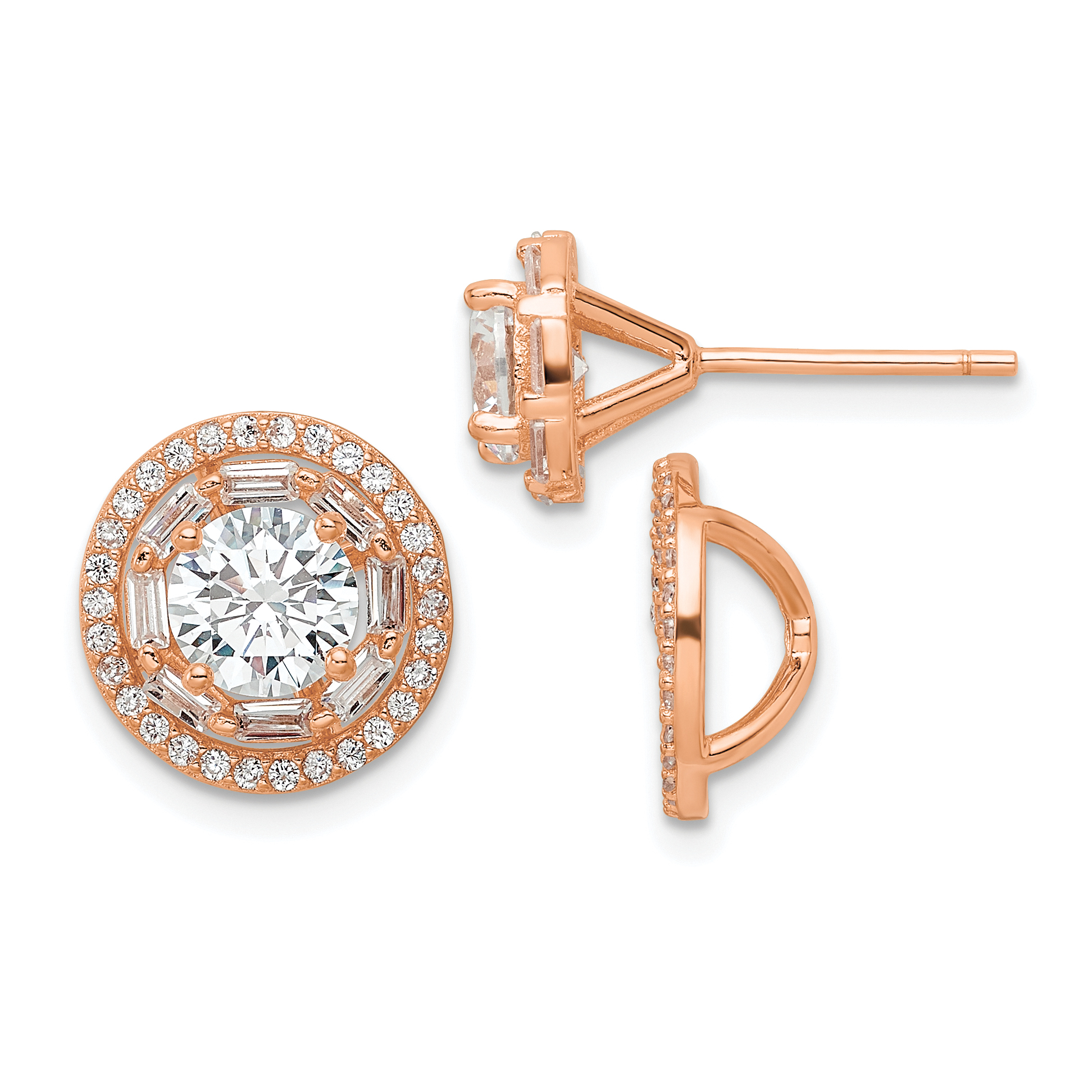 Sterling Silver Rose-tone Polished 6mm CZ Stud w/ Jackets Earrings (QE16129)