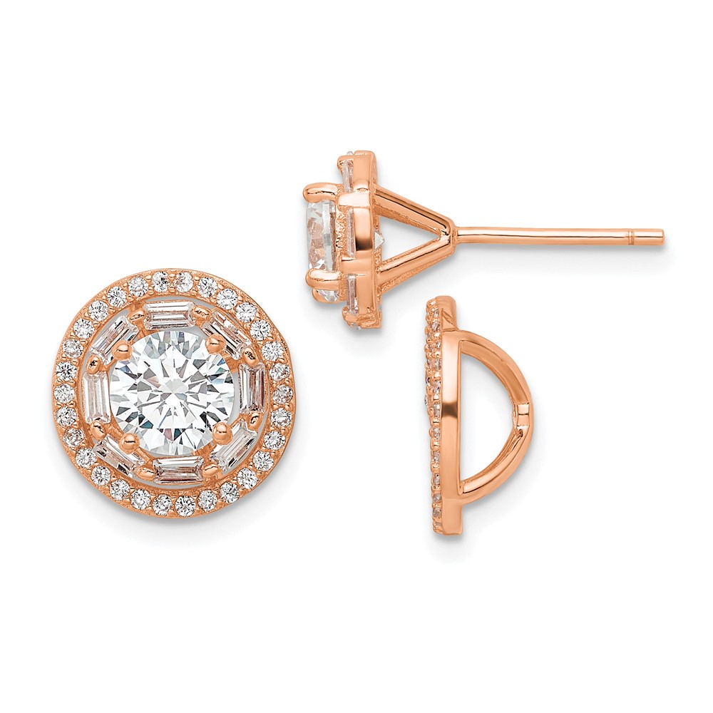 Sterling Silver Rose-tone Polished 6mm CZ Stud w/ Jackets Earrings (QE16129)