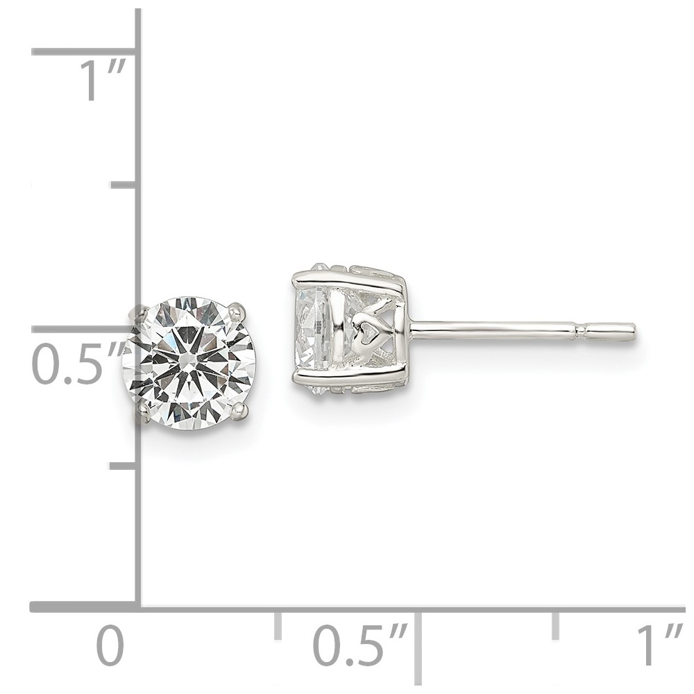 Sterling Silver Polished 6mm Round CZ Heart Basket Set Stud Earrings (QE16130)