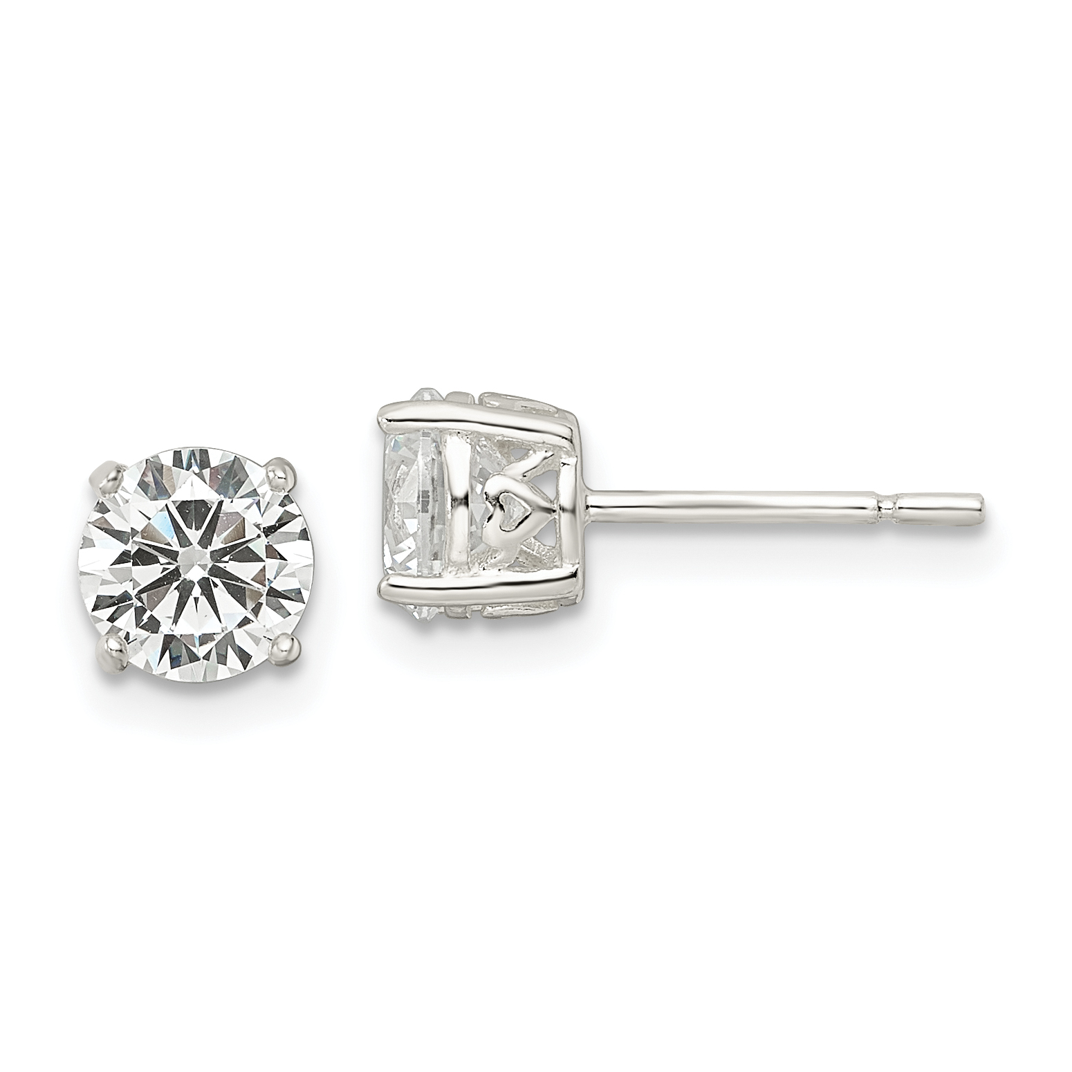 Sterling Silver Polished 6mm Round CZ Heart Basket Set Stud Earrings (QE16130)