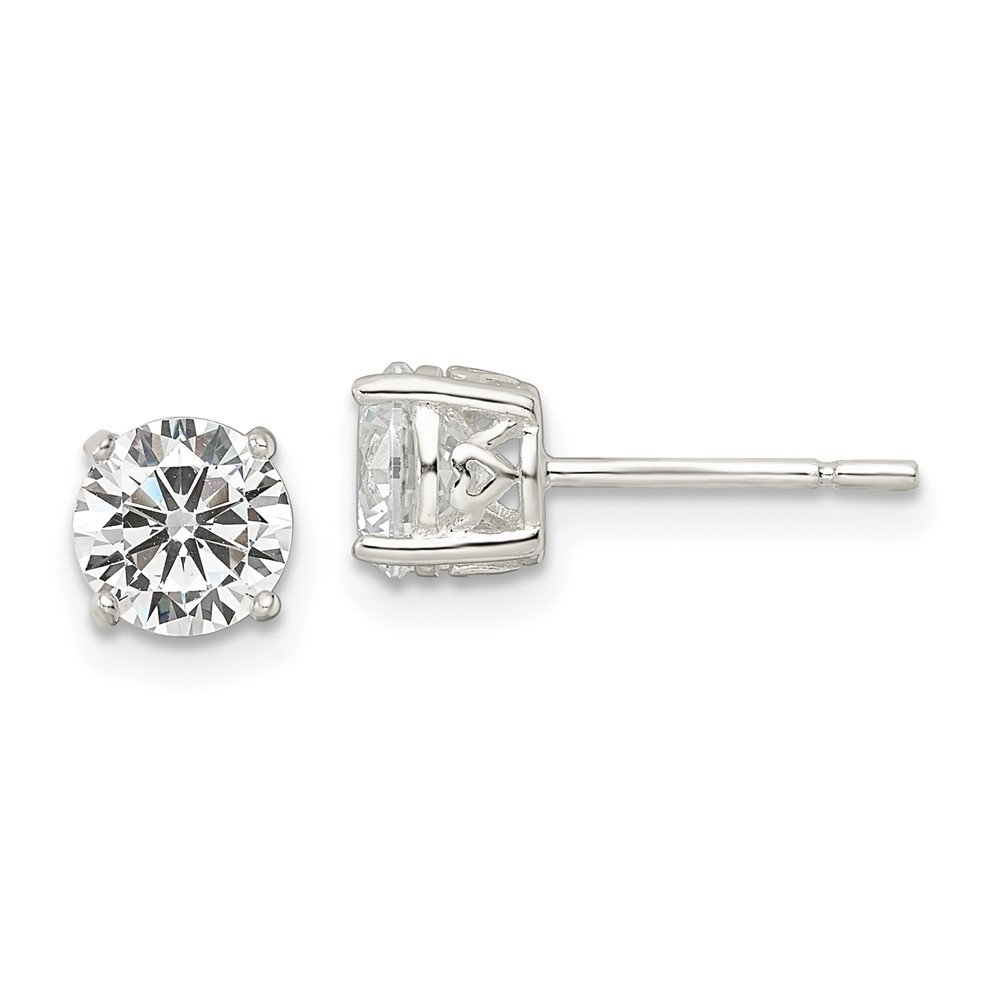 Sterling Silver Polished 6mm Round CZ Heart Basket Set Stud Earrings (QE16130)