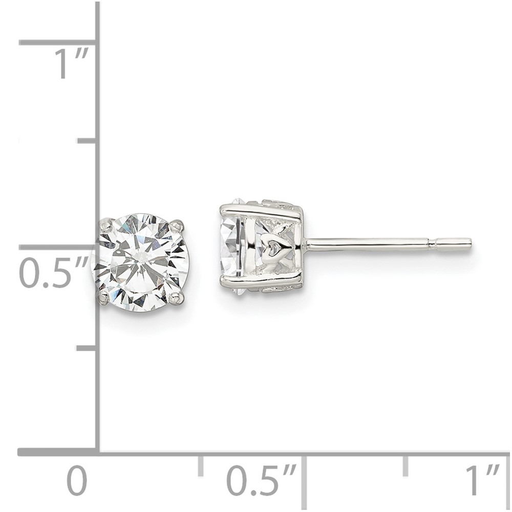 Sterling Silver Polished 6mm Round CZ Heart Basket Set Stud Earrings (QE16132)