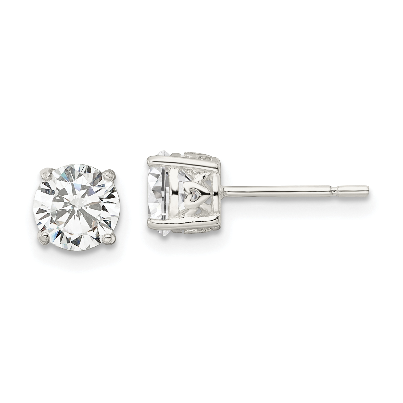 Sterling Silver Polished 6mm Round CZ Heart Basket Set Stud Earrings (QE16132)