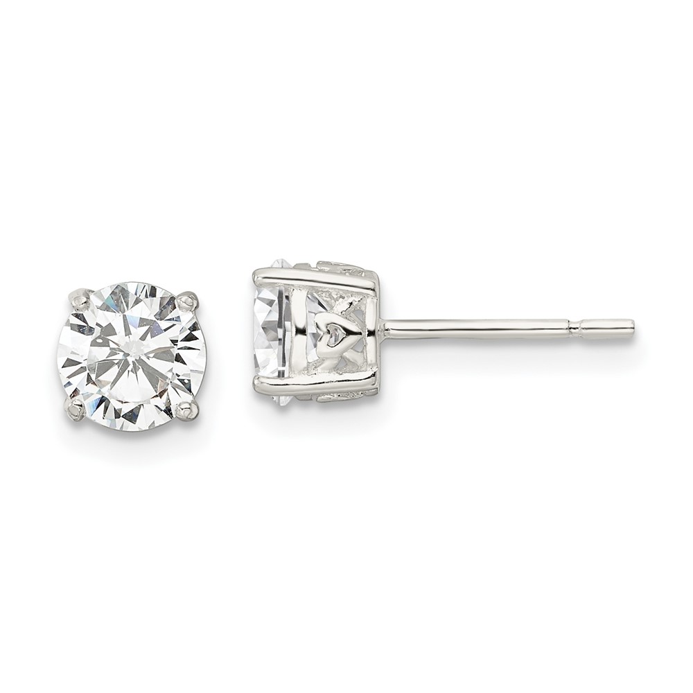 Sterling Silver Polished 6mm Round CZ Heart Basket Set Stud Earrings (QE16132)