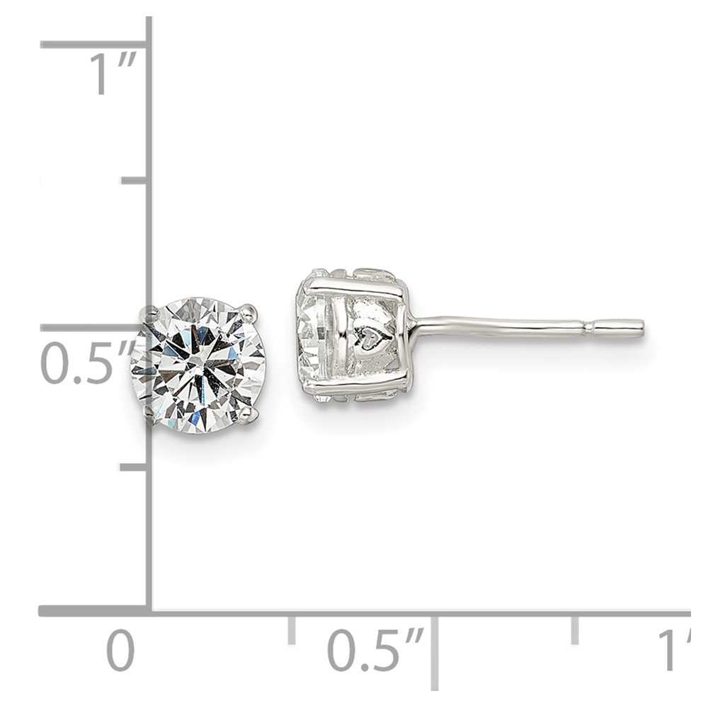 Sterling Silver Polished 6mm Round CZ Heart Basket Set Stud Earrings (QE16133)