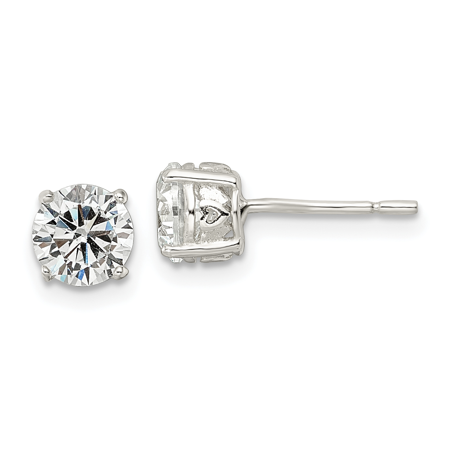 Sterling Silver Polished 6mm Round CZ Heart Basket Set Stud Earrings (QE16133)