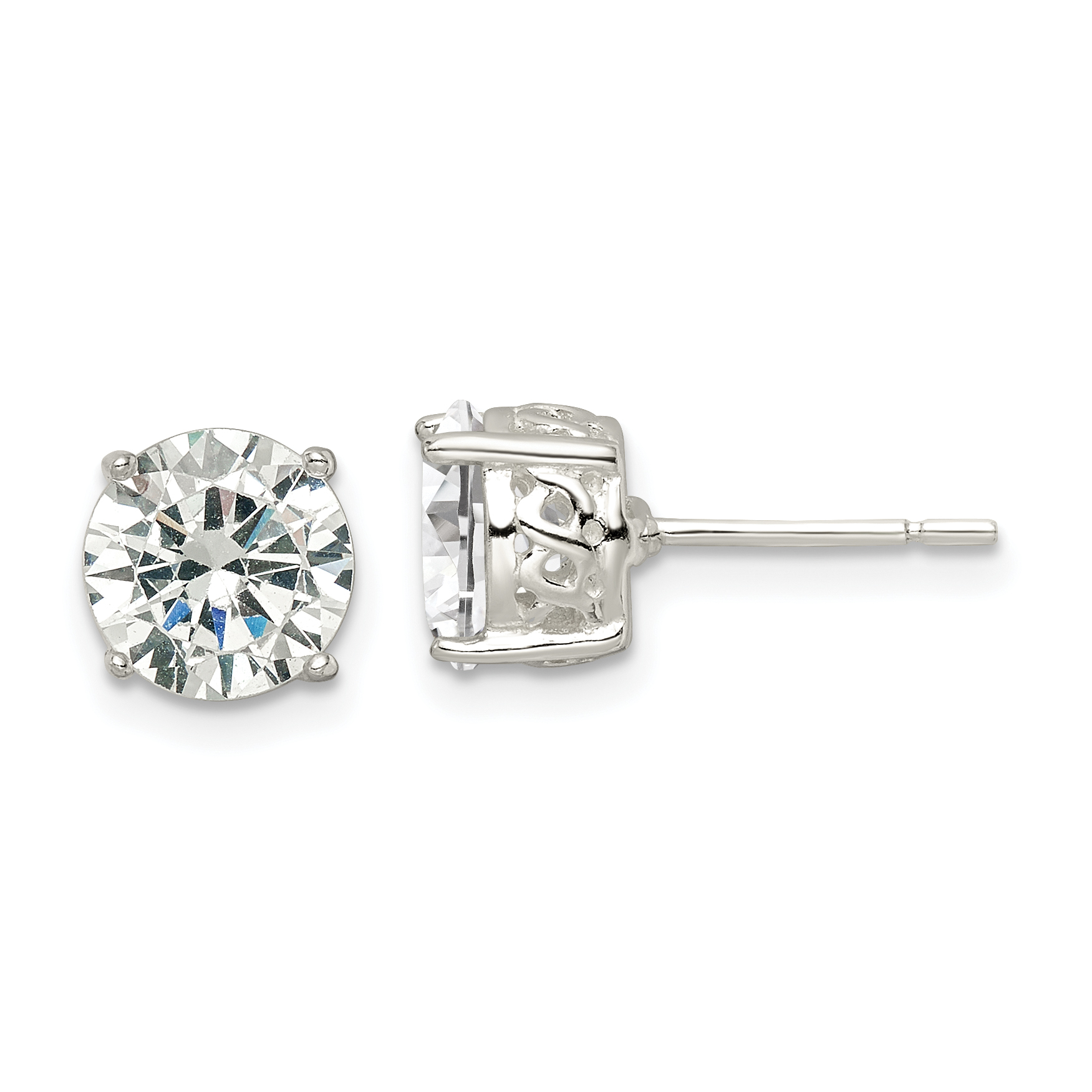 Sterling Silver Polished 8mm Round CZ Infinity Basket Set Stud Earrings (QE16134)