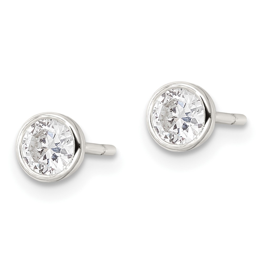 Sterling Silver Polished 4mm Round CZ Bezel Set Stud Earrings (QE16136)
