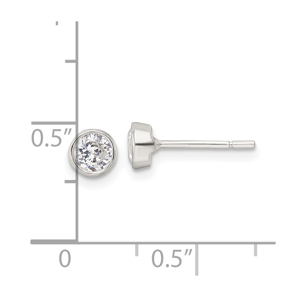 Sterling Silver Polished 4mm Round CZ Bezel Set Stud Earrings (QE16136)