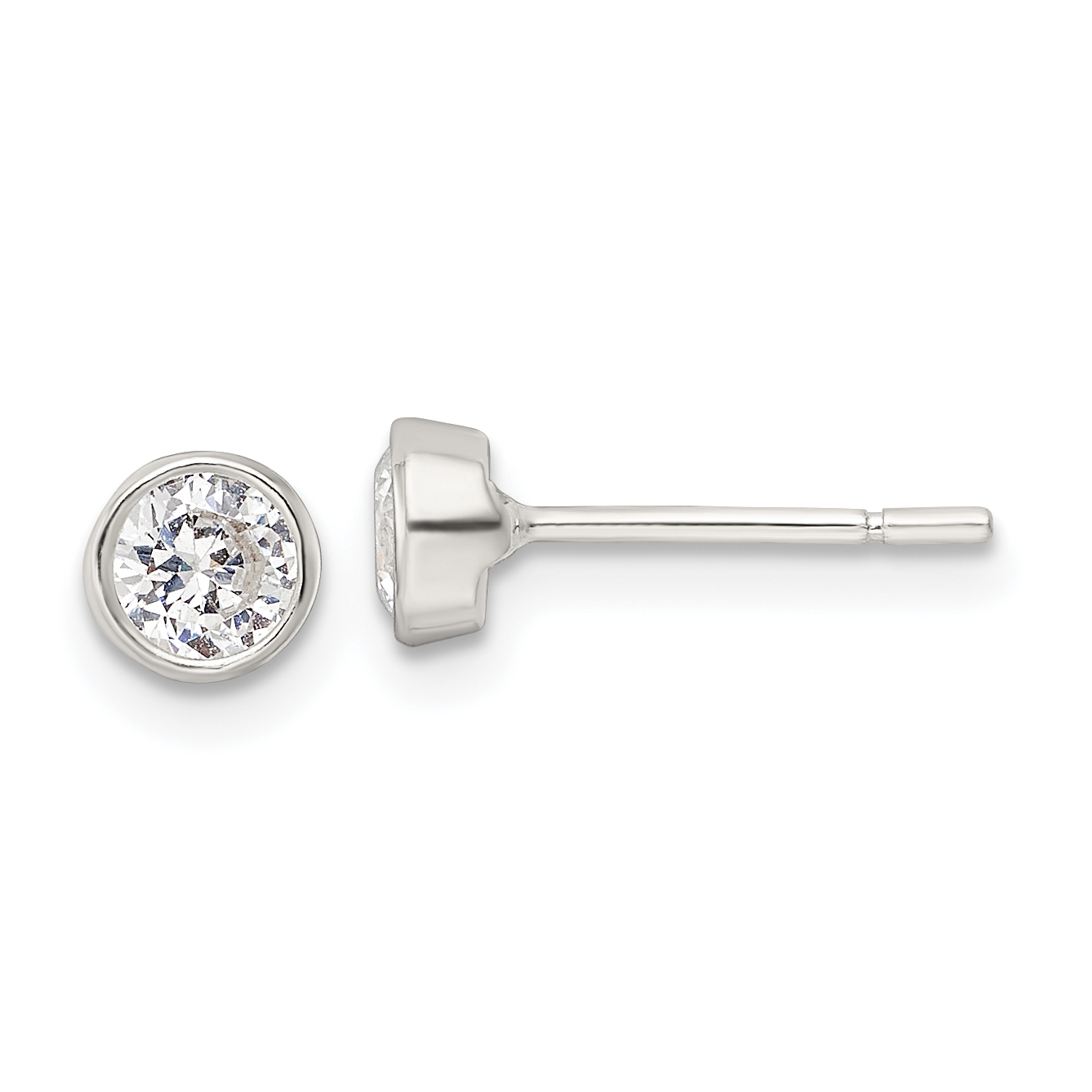 Sterling Silver Polished 4mm Round CZ Bezel Set Stud Earrings (QE16136)
