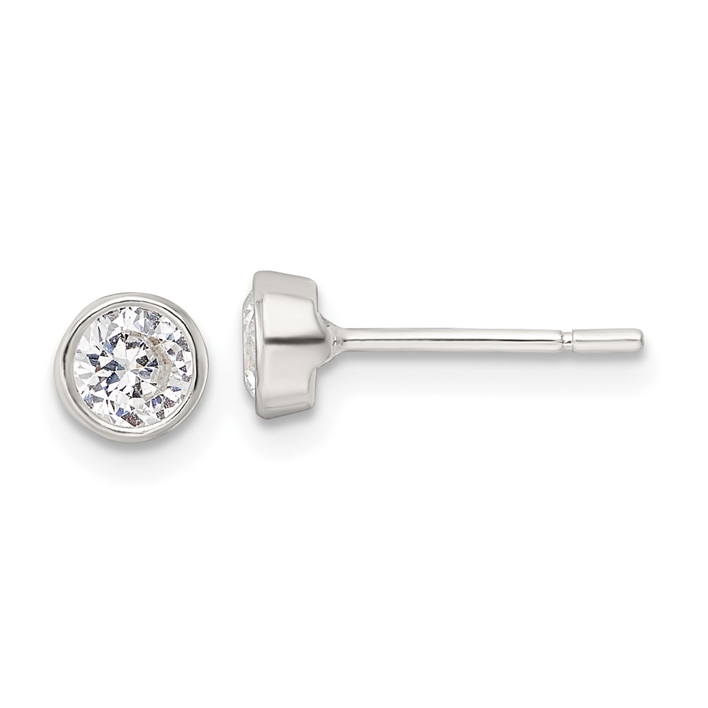 Sterling Silver Polished 4mm Round CZ Bezel Set Stud Earrings (QE16136)