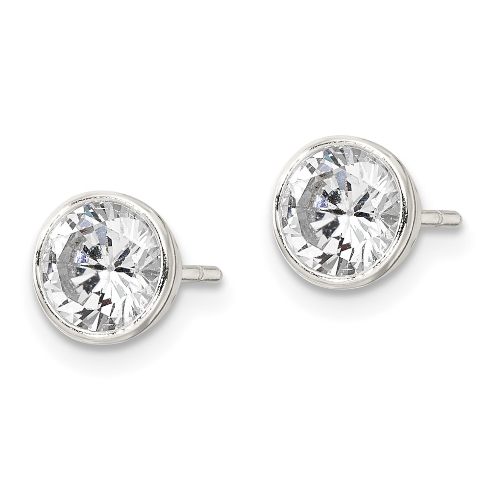 Sterling Silver Polished 6mm Round CZ Bezel Set Stud Earrings (QE16137)
