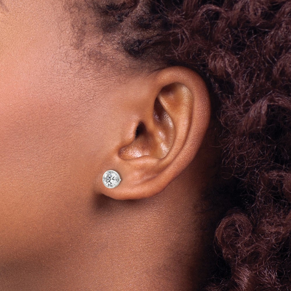 Sterling Silver Polished 6mm Round CZ Bezel Set Stud Earrings (QE16137)