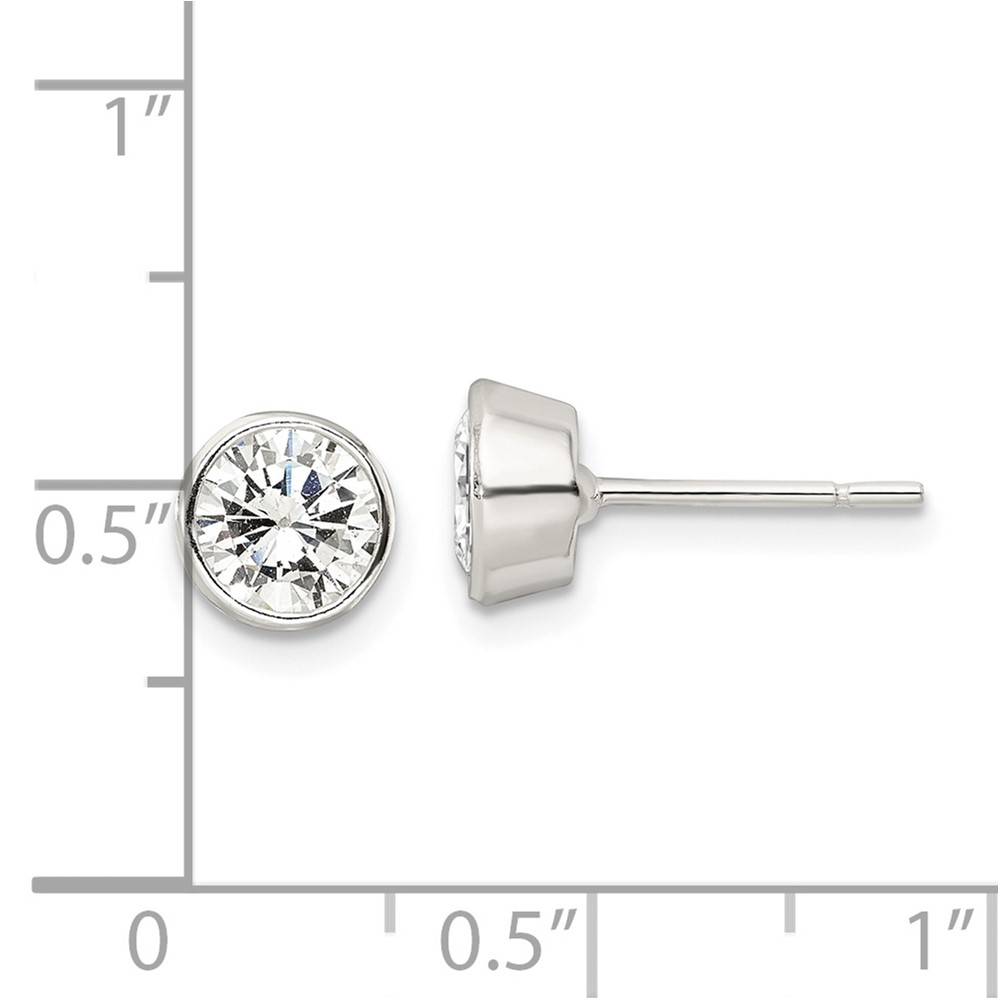 Sterling Silver Polished 6mm Round CZ Bezel Set Stud Earrings (QE16137)
